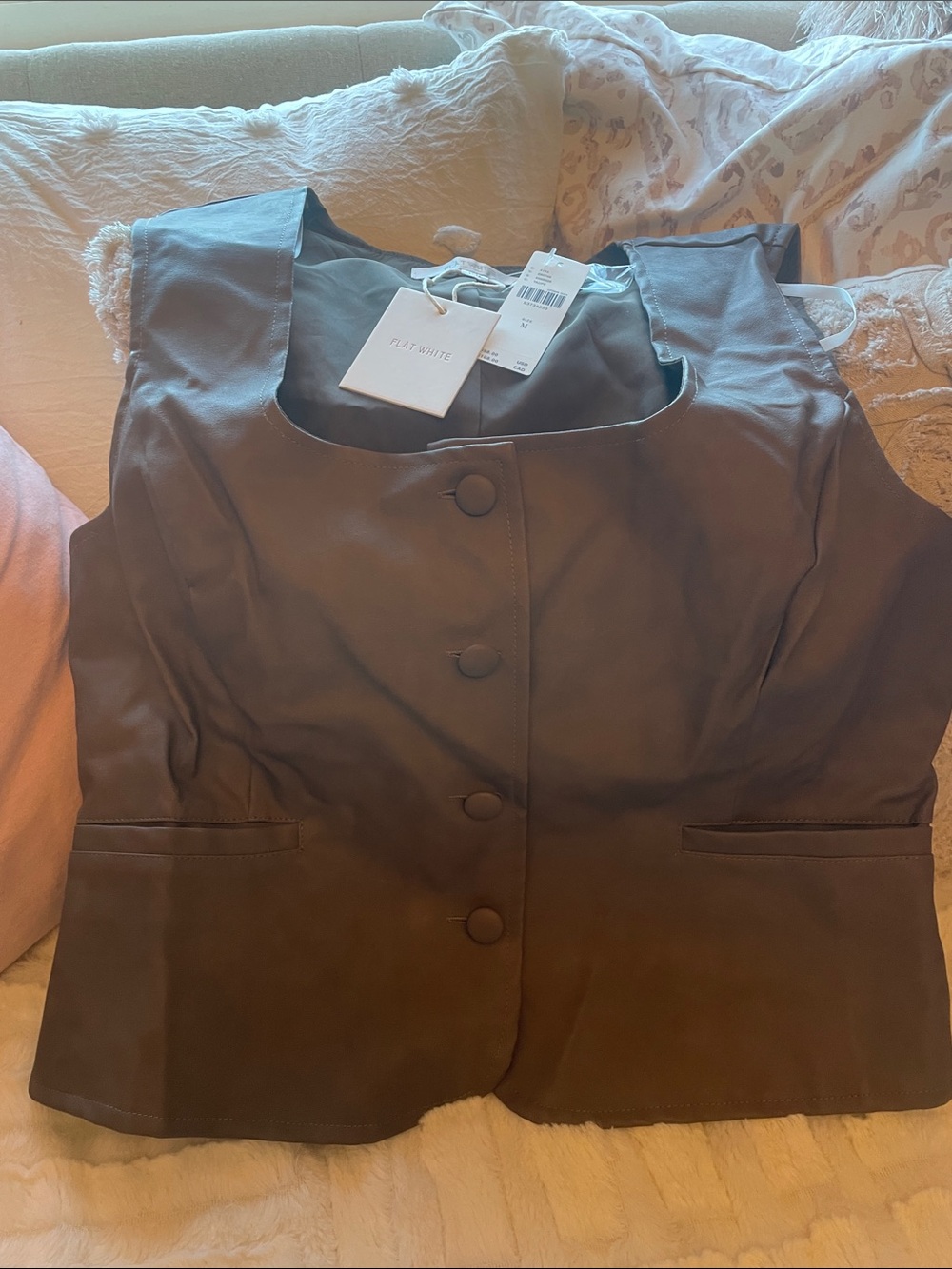 Anthropologie brown faux leather Button-Front Vest - Picture 2 of 6